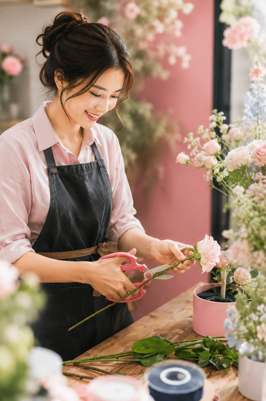 Florist working with flowers